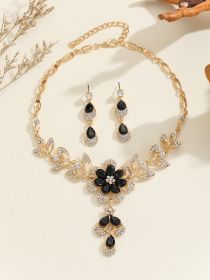 Vintage Alloy Diamond Multi-color Flower Resin Necklace Earrings