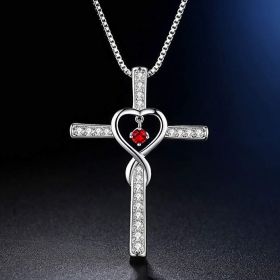 Infinity Love God We Trust Christian Cross Birthstone Crystal Pendant Necklace Colour Gems Zircon Heart Necklace Women Jewelry (Option: 9 Style)