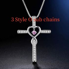 Infinity Love God We Trust Christian Cross Birthstone Crystal Pendant Necklace Colour Gems Zircon Heart Necklace Women Jewelry (Option: 3 Style O sub chains)