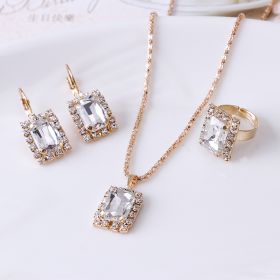 The Crystal Set Necklace Earring Ring Three-piece Set (Color: White)