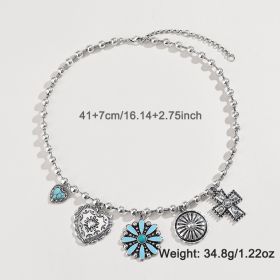 Personalized Turquoise Wax Rope Necklace Embossed Vintage Cross (Option: DNXN04751color)