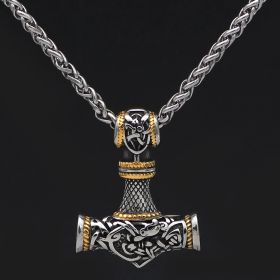 Nordic Vikings Hammer Rune Pendant Necklace Male (Option: Gold BSK chain)
