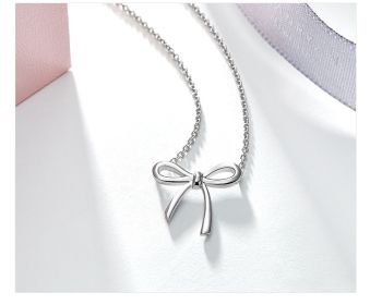 Bow Pendant Color Gold Clavicle Chain (Option: White Gold Plated)