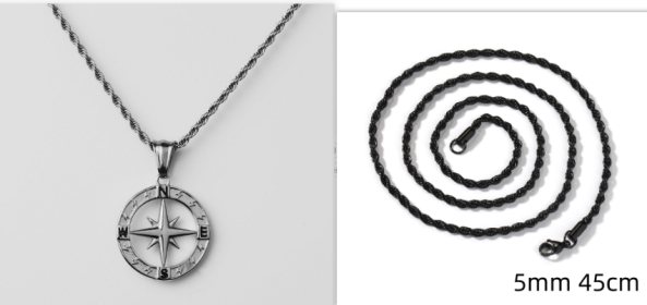 Stainless Steel Compass Circular Necklace (Option: Silver hollow with black)