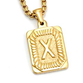 European And American Fashion Men's All-stainless Steel Letter Pendant Gold-plated 18K Titanium Steel Letter Necklace (Option: Gold-X)