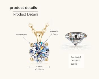 Classic Four-claw Diamond Necklace High-grade 925 Silver Plating 18K Gold Pendant (Option: Gold-1 Karat)