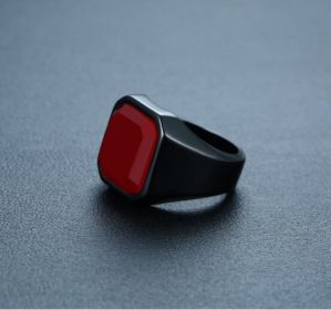 Men's stainless steel black agate ring (Option: Red black-8number)