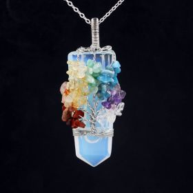 Crystal Column Tree Of Life Winding Pendant Necklace (Option: Opal)