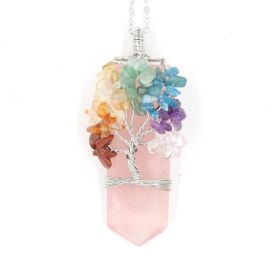 Crystal Column Tree Of Life Winding Pendant Necklace (Option: Pink Crystal)