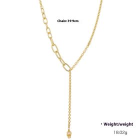 Popular Punk Inlaid Zirconium Skull Y-shaped Necklace (Option: NCN02278color)