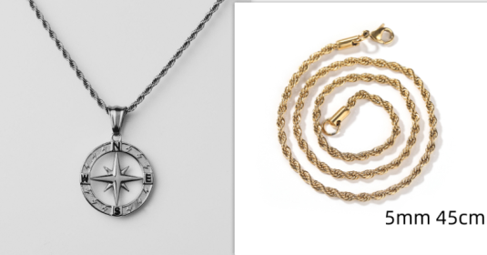 Stainless Steel Compass Circular Necklace (Option: Silver hollow with gold)