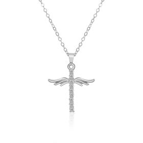 Angel Wings Cross Pendant Necklace For Woman With O Type Stainless Steel Chain Necklace Jewelry Gift (Option: Silver-1PC)