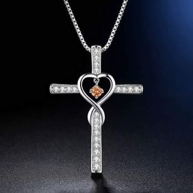 Infinity Love God We Trust Christian Cross Birthstone Crystal Pendant Necklace Colour Gems Zircon Heart Necklace Women Jewelry (Option: 10 Style)