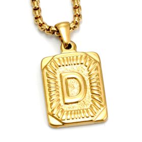 European And American Fashion Men's All-stainless Steel Letter Pendant Gold-plated 18K Titanium Steel Letter Necklace (Option: Gold-D)