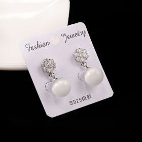Round pearl long earrings (Option: Silver Opal)