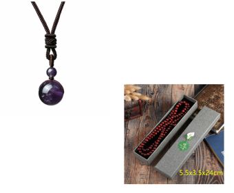 Fashion 16mm Natural Obsidian Pendant Amethyst Necklace For Men And Women (Option: Purple box packing-1PC)
