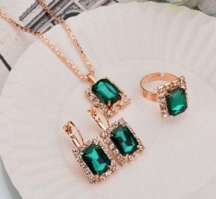 The Crystal Set Necklace Earring Ring Three-piece Set (Color: Green)