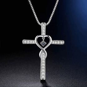 Infinity Love God We Trust Christian Cross Birthstone Crystal Pendant Necklace Colour Gems Zircon Heart Necklace Women Jewelry (Option: 5 Style)