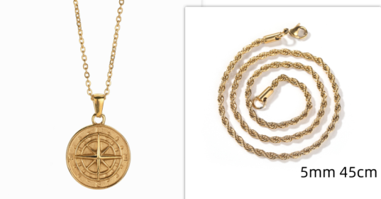 Stainless Steel Compass Circular Necklace (Option: Gold solidwith gold)