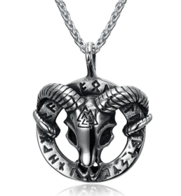 Vintage Nordic Rune Necklaces For Men Stainless Steel Norse Runes Viking Jewerly Pagan Elder Futhark Pendant Amulet Fashion Jewelry (Option: Goat Head)