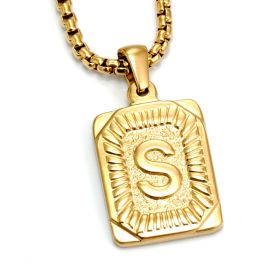 European And American Fashion Men's All-stainless Steel Letter Pendant Gold-plated 18K Titanium Steel Letter Necklace (Option: Gold-S)