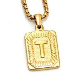 European And American Fashion Men's All-stainless Steel Letter Pendant Gold-plated 18K Titanium Steel Letter Necklace (Option: Gold-T)