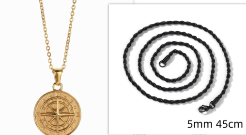 Stainless Steel Compass Circular Necklace (Option: Gold solidwith black)