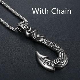 Vintage Stainless Steel Ocean Romance Fish Hook Titanium Steel Pendant (Option: Steel color necklace)