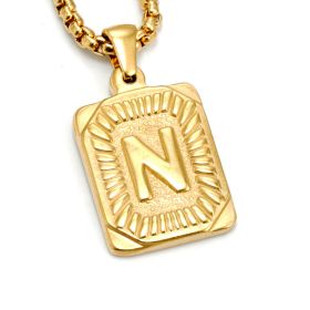 European And American Fashion Men's All-stainless Steel Letter Pendant Gold-plated 18K Titanium Steel Letter Necklace (Option: Gold-N)