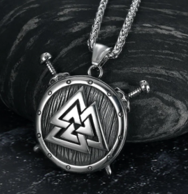 Vintage Nordic Rune Necklaces For Men Stainless Steel Norse Runes Viking Jewerly Pagan Elder Futhark Pendant Amulet Fashion Jewelry (Option: Nordic Shield and Valknut Symb)