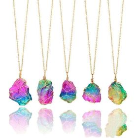 Seven-color, Natural Stone Rough Stone Winding, Crystal Pendant Transparent (Option: Gold-2PCS)