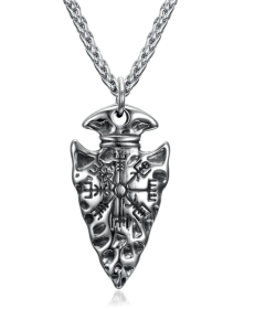 Asgard Crafted Handcrafted Stainless Steel Nordic Spear Head Pendant With Helm Of Terror (Option: 70cm)