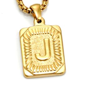 European And American Fashion Men's All-stainless Steel Letter Pendant Gold-plated 18K Titanium Steel Letter Necklace (Option: Gold-J)
