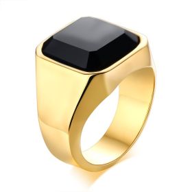 Men's stainless steel black agate ring (Option: Gold-11number)