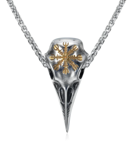 Mens Fashionable Vintage Viking Symbol Skull Eagle Beak Pendant Necklace (Option: Silver Gold-With Chain)