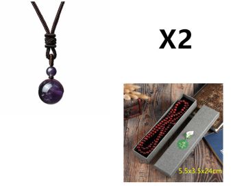 Fashion 16mm Natural Obsidian Pendant Amethyst Necklace For Men And Women (Option: Purple box packing-2PCS)