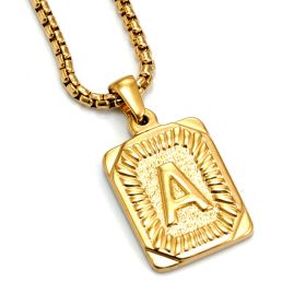 European And American Fashion Men's All-stainless Steel Letter Pendant Gold-plated 18K Titanium Steel Letter Necklace (Option: Gold-A)