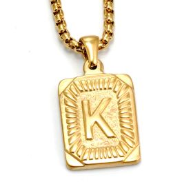 European And American Fashion Men's All-stainless Steel Letter Pendant Gold-plated 18K Titanium Steel Letter Necklace (Option: Gold-K)