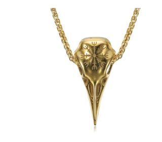 Mens Fashionable Vintage Viking Symbol Skull Eagle Beak Pendant Necklace (Option: Silver Gold-Pendant only)