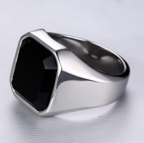Men's stainless steel black agate ring (Option: Silver-7number)