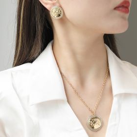 Ancient Coin Relief Pegasus Figure Carving Necklace And Earrings Suite (Option: suit)