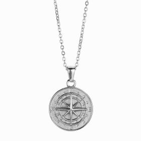 Stainless Steel Compass Circular Necklace (Option: Silver solid)