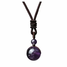 Fashion 16mm Natural Obsidian Pendant Amethyst Necklace For Men And Women (Option: Purple-1PC)