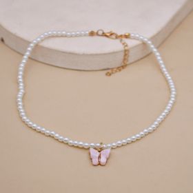 European And American Opal Bow Knot Pearl Necklace Women (Color: Pink)
