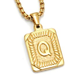 European And American Fashion Men's All-stainless Steel Letter Pendant Gold-plated 18K Titanium Steel Letter Necklace (Option: Gold-Q)