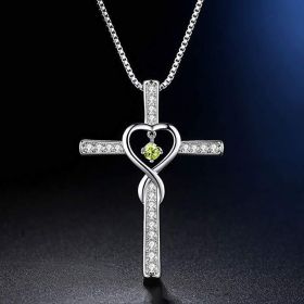 Infinity Love God We Trust Christian Cross Birthstone Crystal Pendant Necklace Colour Gems Zircon Heart Necklace Women Jewelry (Option: 2 Style)