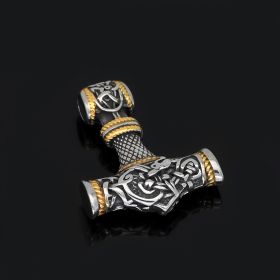 Nordic Vikings Hammer Rune Pendant Necklace Male (Option: Gold pure pendant)