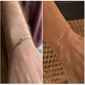 Stainless Steel Valentine's Day Knot Snake Chain Necklace Hand Knotted Bracelet (Option: Set)