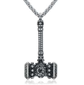 Vintage Nordic Rune Necklaces For Men Stainless Steel Norse Runes Viking Jewerly Pagan Elder Futhark Pendant Amulet Fashion Jewelry (Option: Thors Gavel Pendant)