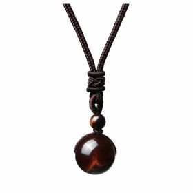 Fashion 16mm Natural Obsidian Pendant Amethyst Necklace For Men And Women (Option: Coffee-1PC)